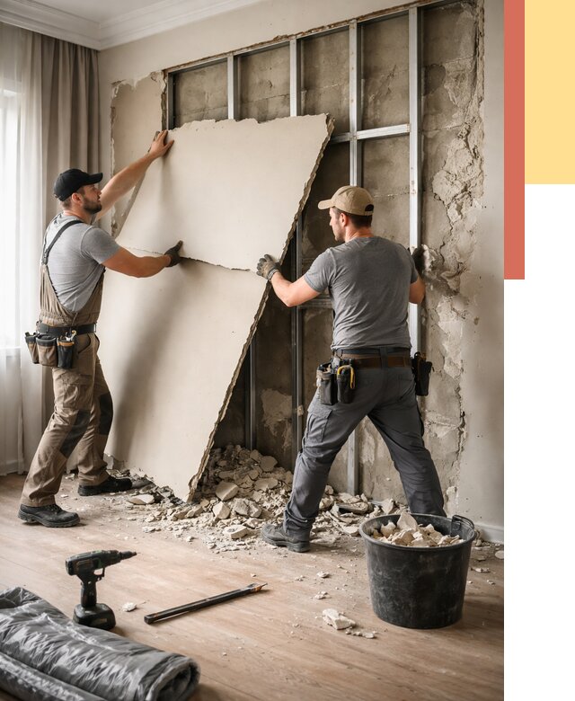 Демонтаж гипсокартона со стен в Дубне от 357 руб. — услуги демонтажа | ОТДЕЛОЧНИК-Дбн