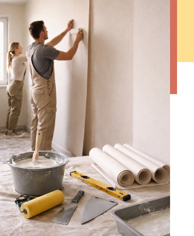 Поклейка бумажных обоев в Дубне от 5615 руб./м2 — быстро и недорого | ОТДЕЛОЧНИК-Дбн