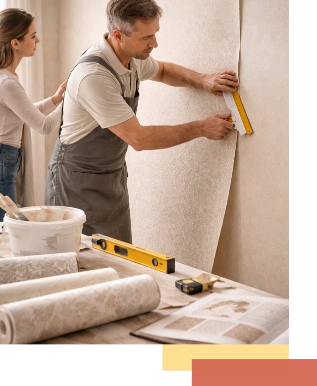 Поклейка обоев с подбором рисунка в Дубне