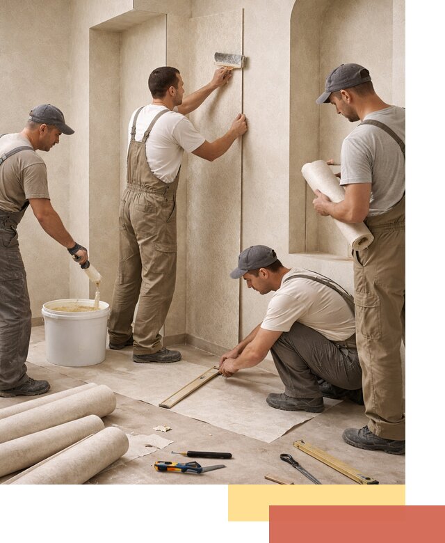 Поклейка обоев на сложные стены и неровные поверхности в Дубне