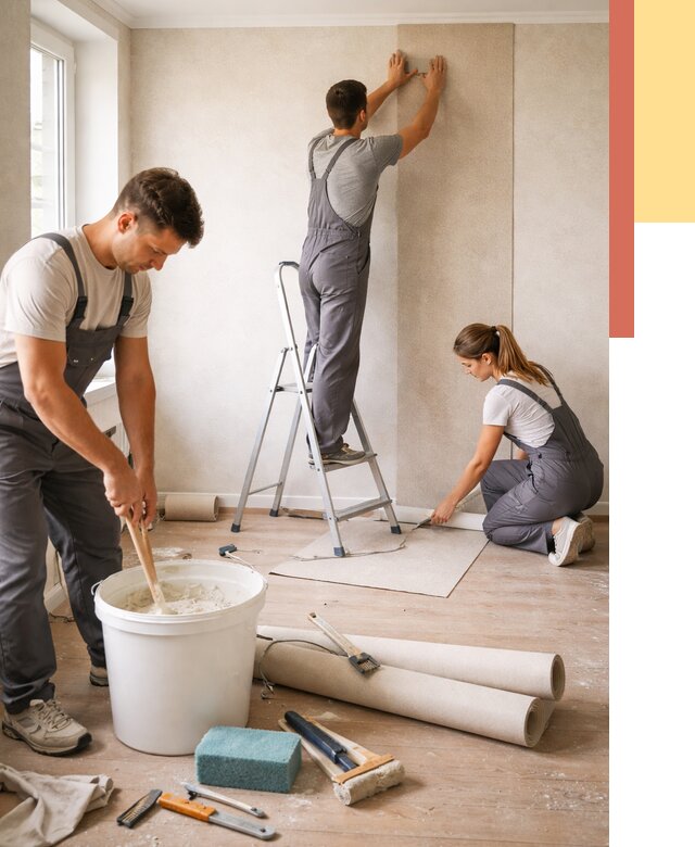 Оклейка стен обоями в Дубне от 3573 руб/м2 — быстро и недорого | ОТДЕЛОЧНИК-Дбн