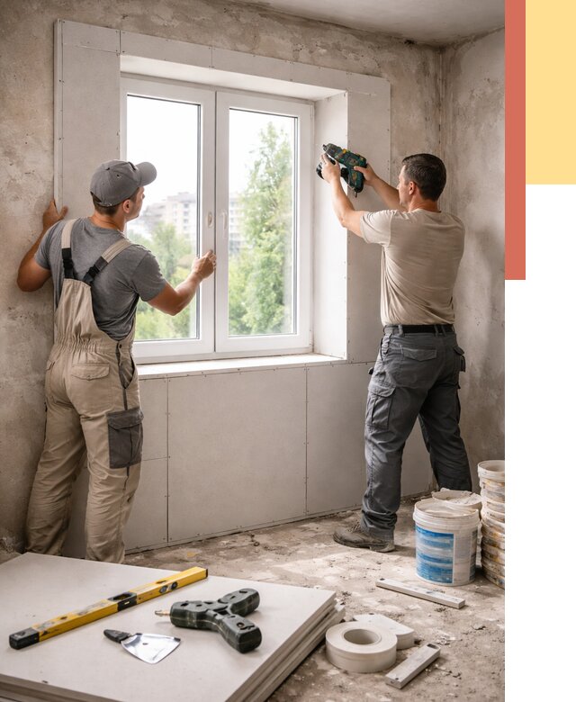 Монтаж откосов из гипсокартона в Дубне от 4594 руб. под ключ | ОТДЕЛОЧНИК-Дбн