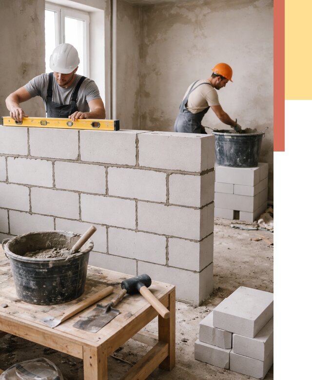 Кладка перегородок из газобетона в Дубне от 3267 руб. под ключ | ОТДЕЛОЧНИК-Дбн