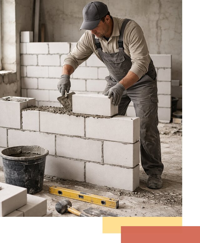 Кладка перегородок из силикатного блока в Дубне