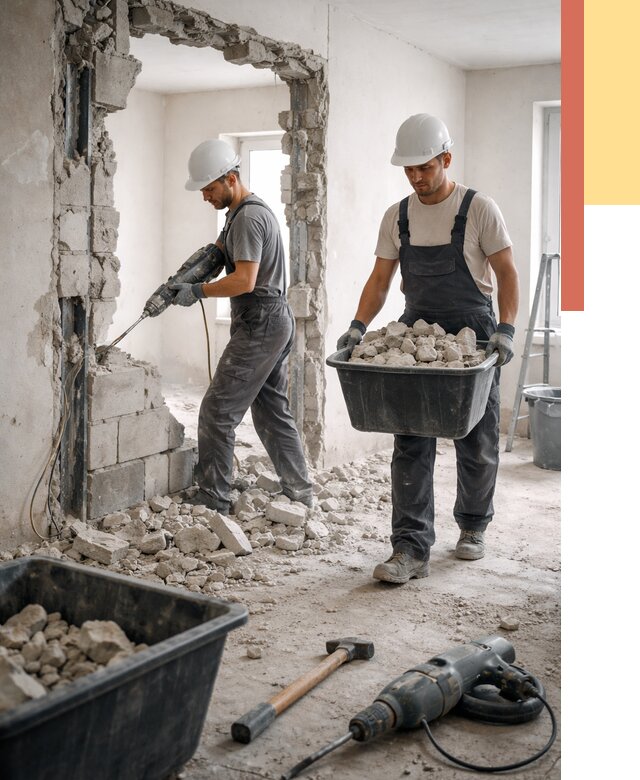 Демонтаж блоковых перегородок в Дубне от 3828 руб. — быстро и недорого | ОТДЕЛОЧНИК-Дбн