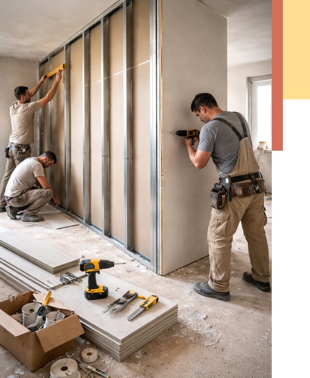 Монтаж однослойной перегородки из гипсокартона в Дубне от 664 руб. | ОТДЕЛОЧНИК-Дбн