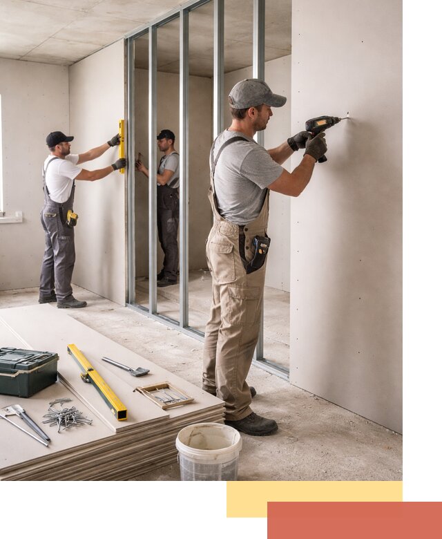 Однослойная перегородка из гипсокартона в Дубне под ключ, монтаж и отделка