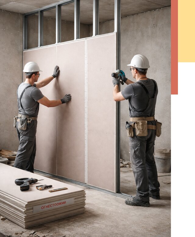 Перегородка из огнестойкого гипсокартона в Дубне от 1889 руб. под ключ | ОТДЕЛОЧНИК-Дбн