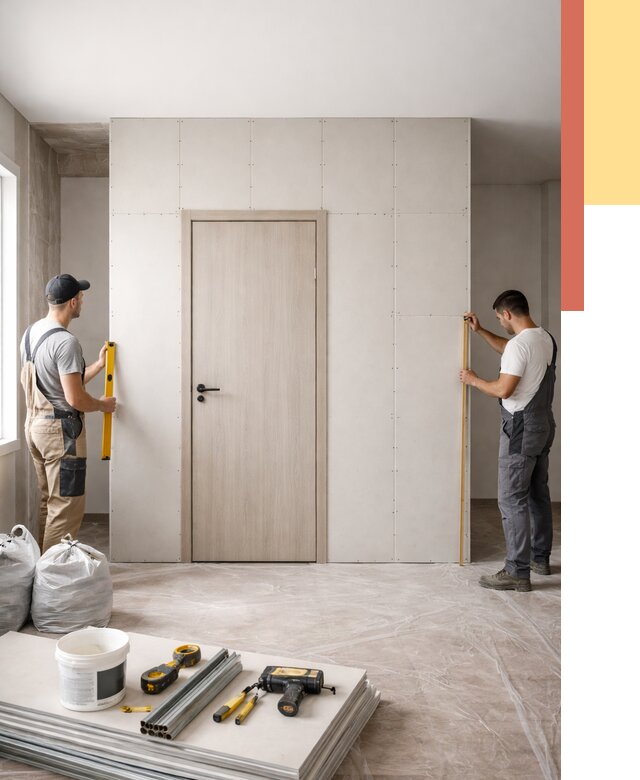 Перегородка из гипсокартона с дверью в Дубне от 4594 руб. под ключ | ОТДЕЛОЧНИК-Дбн