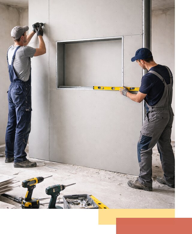 Перегородка из гипсокартона с нишей под декор в Дубне