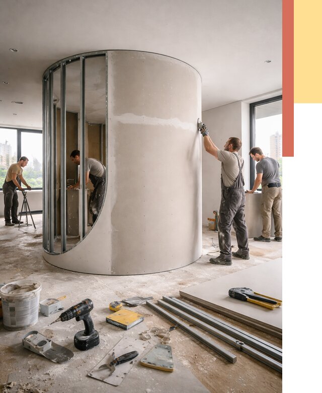 Радиусная перегородка из гипсокартона в Дубне от 2961 руб. под ключ | ОТДЕЛОЧНИК-Дбн