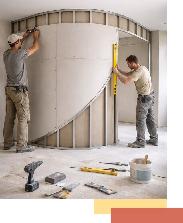 Радиусная перегородка из гипсокартона в Дубне под ключ