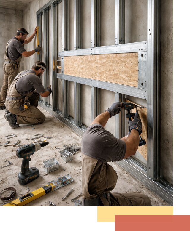 Усиленная перегородка для крепления тяжёлых конструкций в Дубне