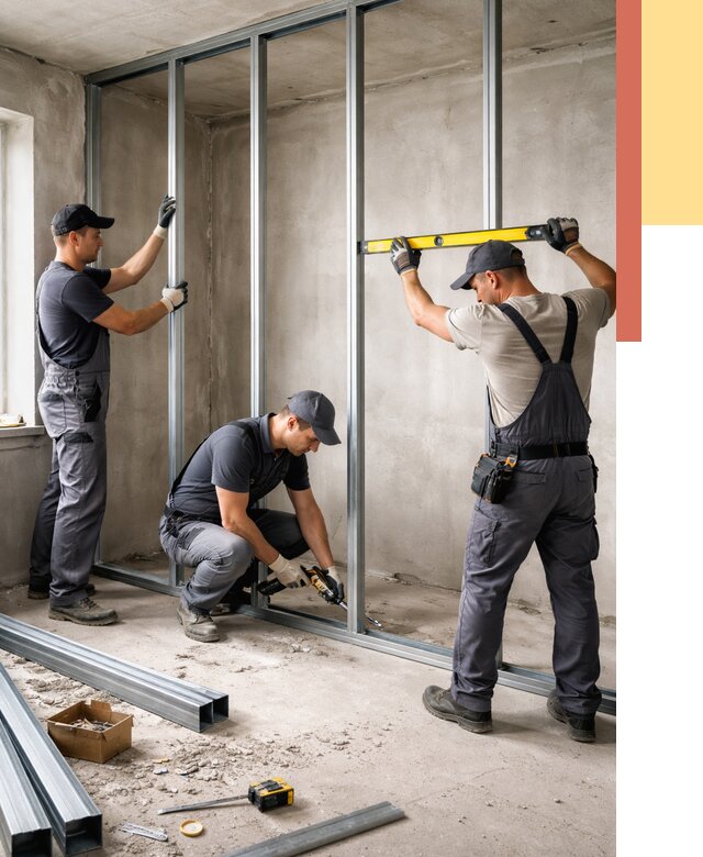 Монтаж каркаса перегородки из профиля в Дубне от 766 руб. | ОТДЕЛОЧНИК-Дбн