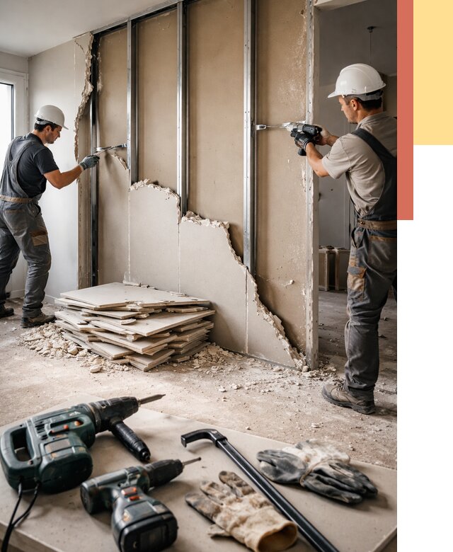 Демонтаж перегородки из гипсокартона в Дубне от 1225 руб. быстро и недорого | ОТДЕЛОЧНИК-Дбн