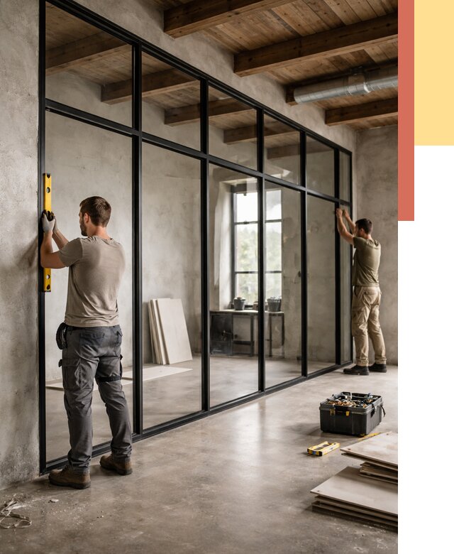 Стеклянные перегородки лофт в Дубне от 10719 руб. под ключ | ОТДЕЛОЧНИК-Дбн