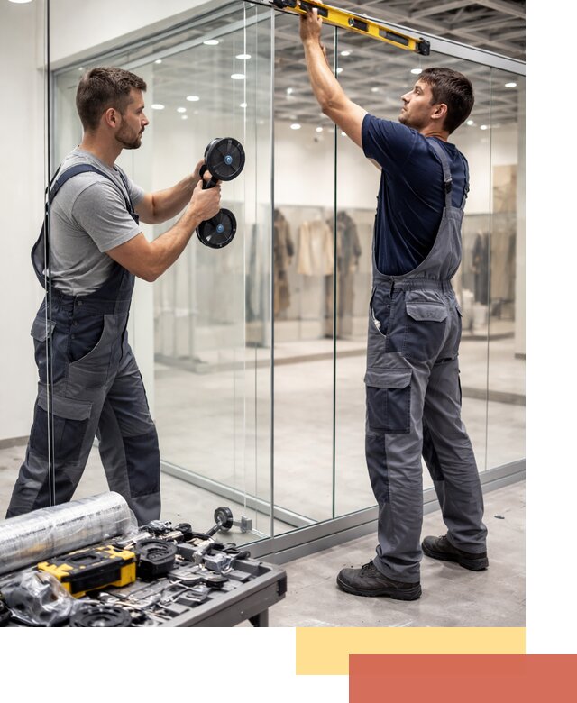 Стеклянные перегородки для магазинов в Дубне — монтаж и установка