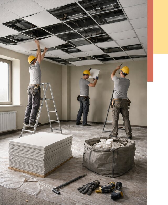 Демонтаж потолка Армстронг в Дубне от 4594 руб. быстро и недорого | ОТДЕЛОЧНИК-Дбн