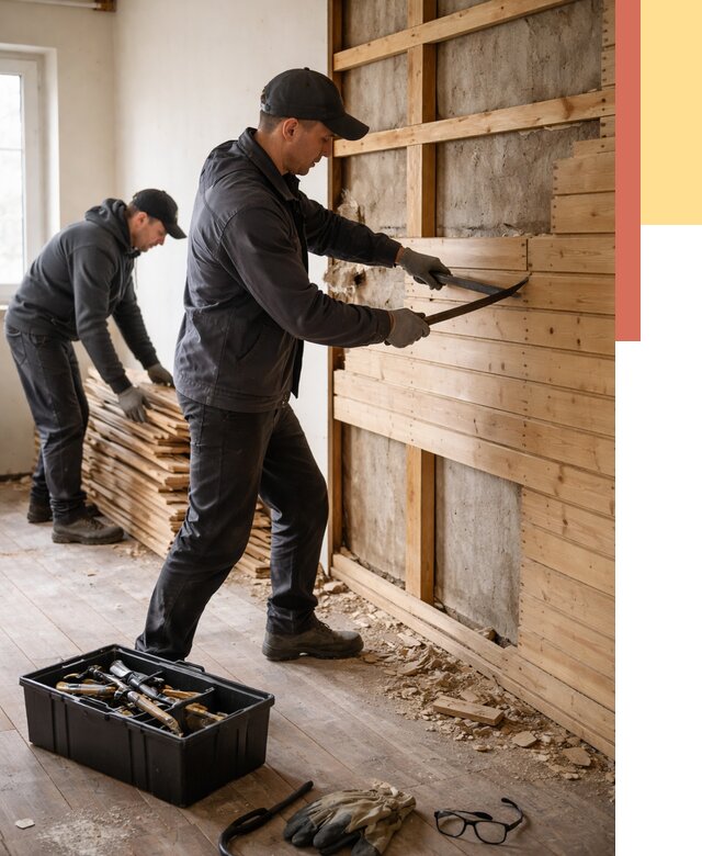 Демонтаж вагонки в Дубне от 3879 руб/м2 — быстро и недорого | ОТДЕЛОЧНИК-Дбн