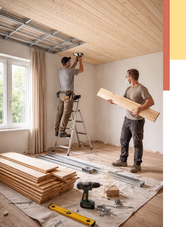 Монтаж потолка из вагонки в Дубне от 6636 руб. | Быстро и недорого — ОТДЕЛОЧНИК-Дбн