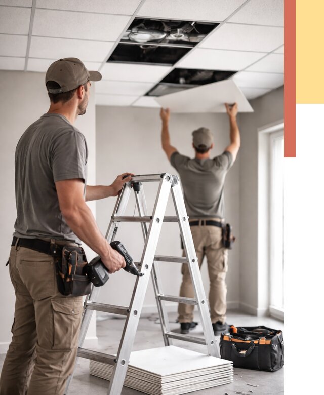 Обслуживание подвесного потолка в Дубне от 3573 руб. — быстро и недорого | ОТДЕЛОЧНИК-Дбн