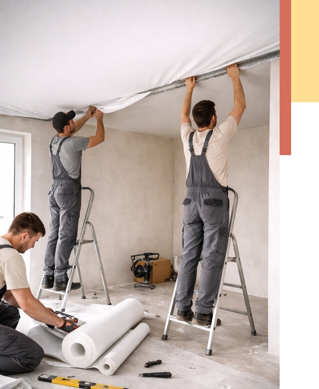 Монтаж тканевого натяжного потолка в Дубне от 3573 руб. под ключ | ОТДЕЛОЧНИК-Дбн