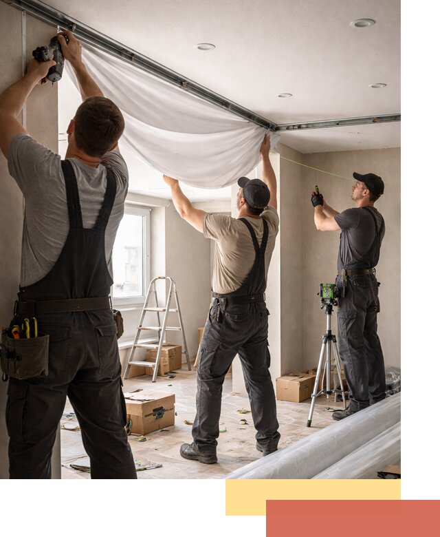 Монтаж парящего натяжного потолка под ключ в Дубне