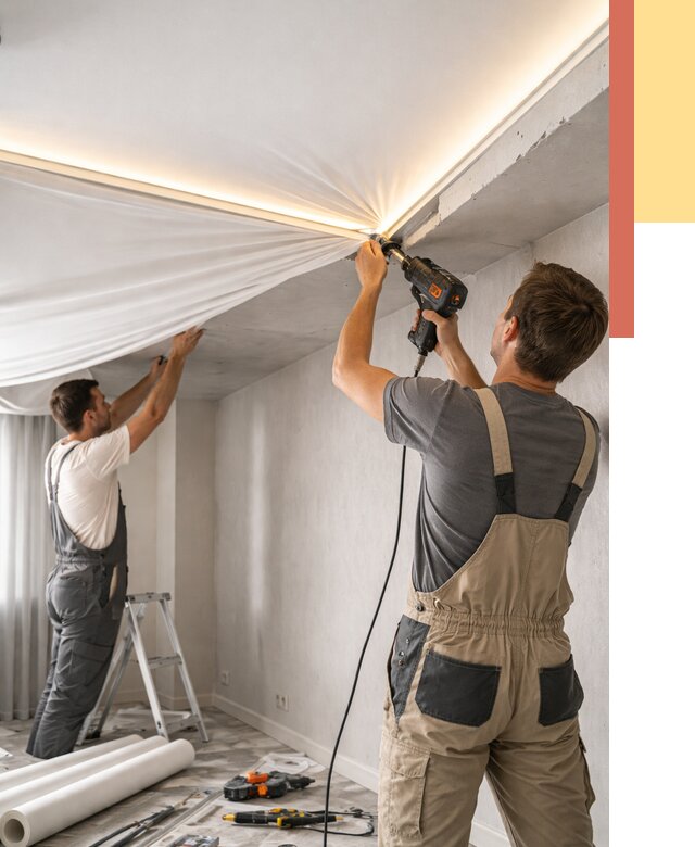 Монтаж натяжного потолка с подсветкой в Дубне от 970 руб. | ОТДЕЛОЧНИК-Дбн