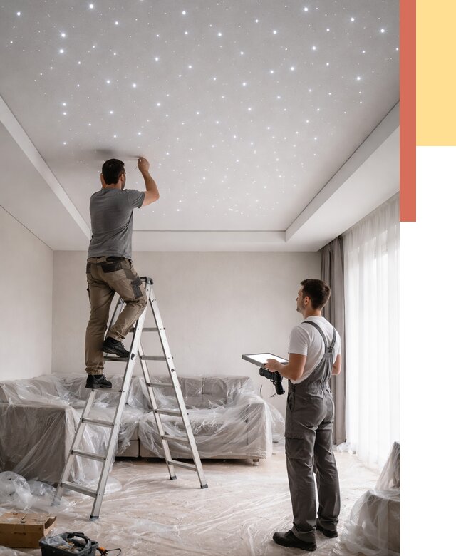 Монтаж натяжного потолка «звездное небо» в Дубне от 6636 руб. | ОТДЕЛОЧНИК-Дбн