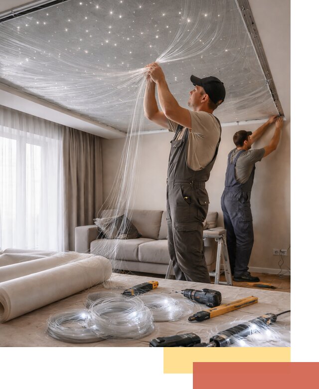 Монтаж натяжного потолка «Звездное небо» в Дубне