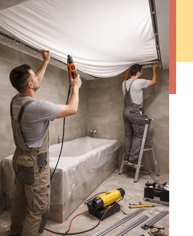 Монтаж натяжного потолка в ванной в Дубне от 1225 руб. под ключ | ОТДЕЛОЧНИК-Дбн