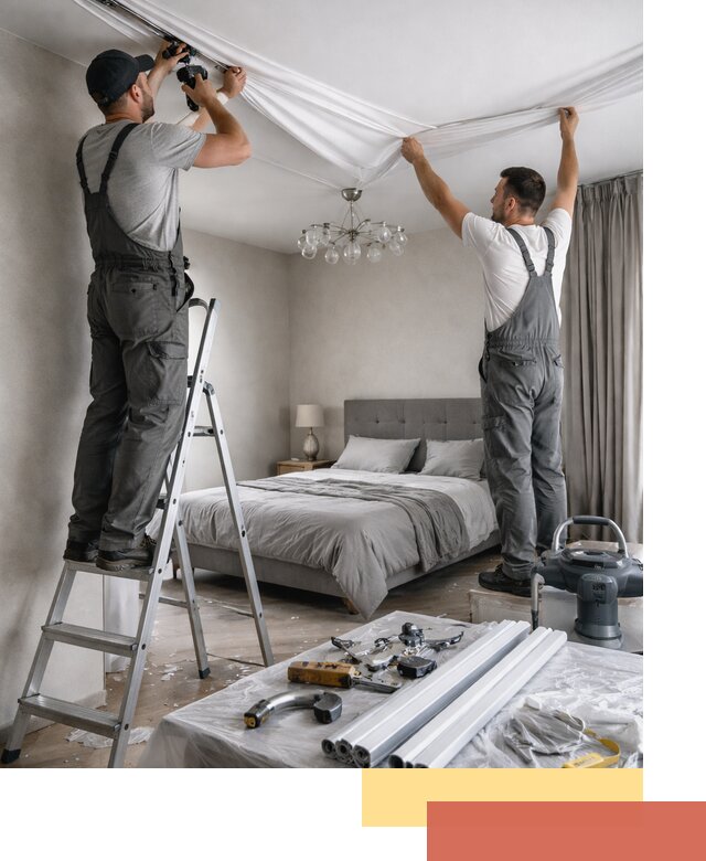 Монтаж натяжного потолка в спальне в Дубне