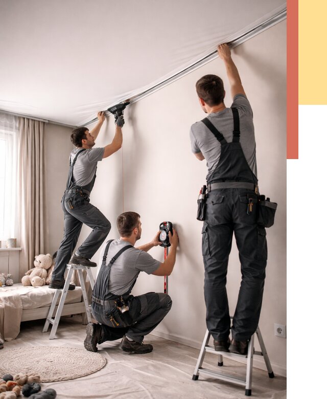 Монтаж натяжного потолка в детской в Дубне от 3573 руб. — быстро и недорого | ОТДЕЛОЧНИК-Дбн