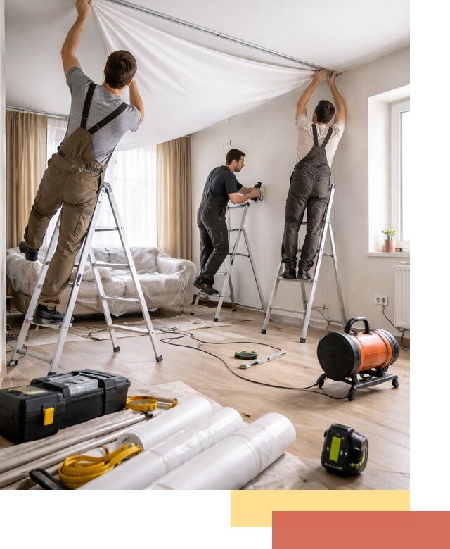 Монтаж натяжного потолка в гостиной в Дубне