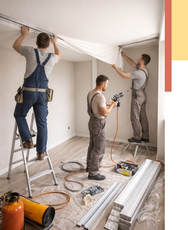 Монтаж натяжного потолка в студии в Дубне от 5615 руб. — быстро и недорого | ОТДЕЛОЧНИК-Дбн