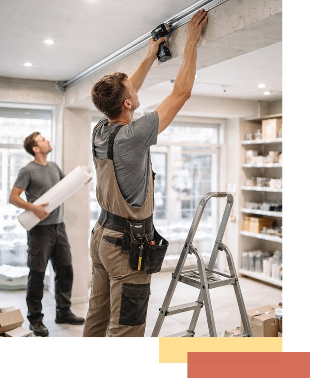 Монтаж натяжных потолков в магазине в Дубне