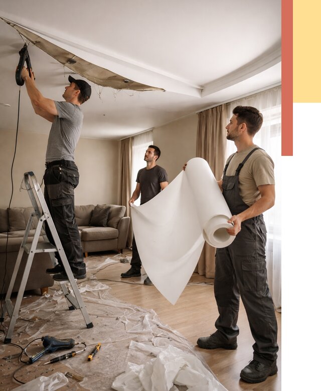 Замена полотна натяжного потолка в Дубне от 9699 руб. быстро и недорого | ОТДЕЛОЧНИК-Дбн