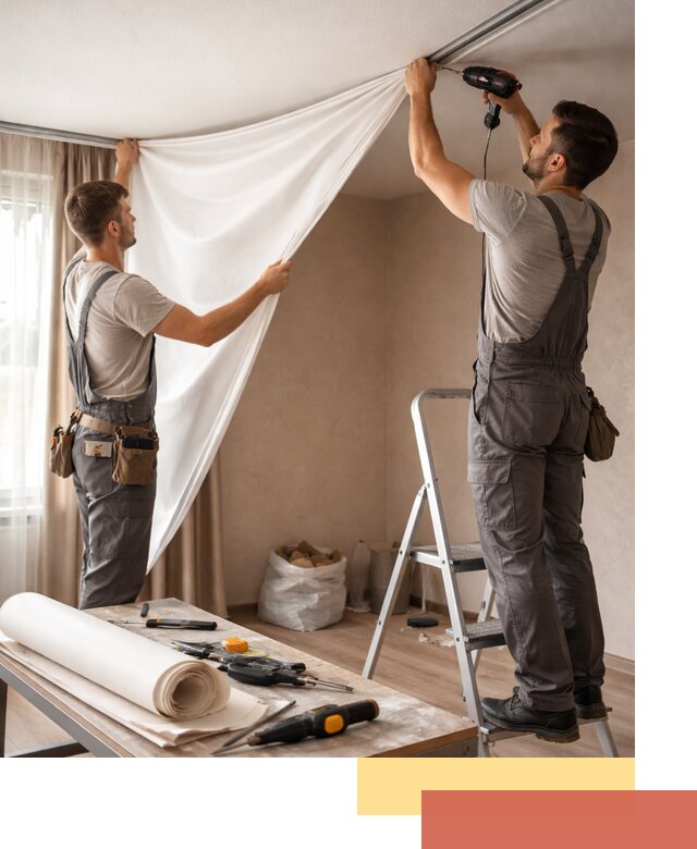 Замена полотна натяжного потолка в Дубне быстро и качественно