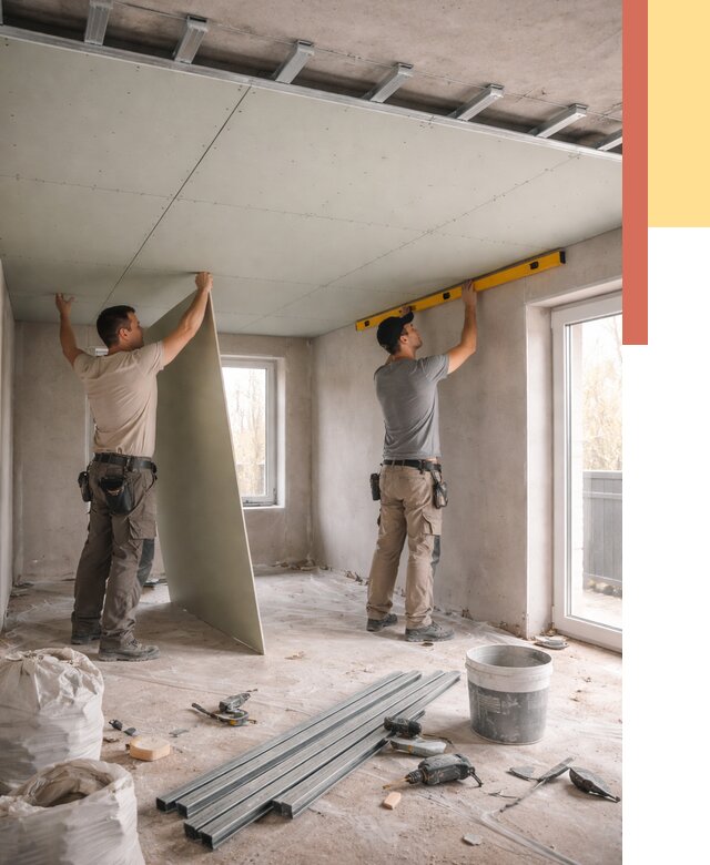 Одноуровневый потолок из гипсокартона в Дубне от 766 руб. — монтаж под ключ | ОТДЕЛОЧНИК-Дбн