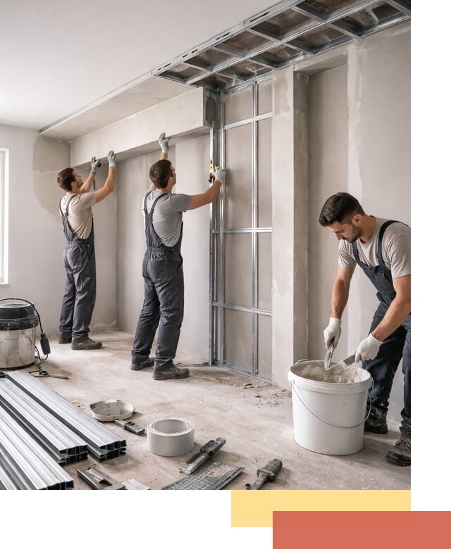 Монтаж потолка из гипсокартона с нишей в Дубне