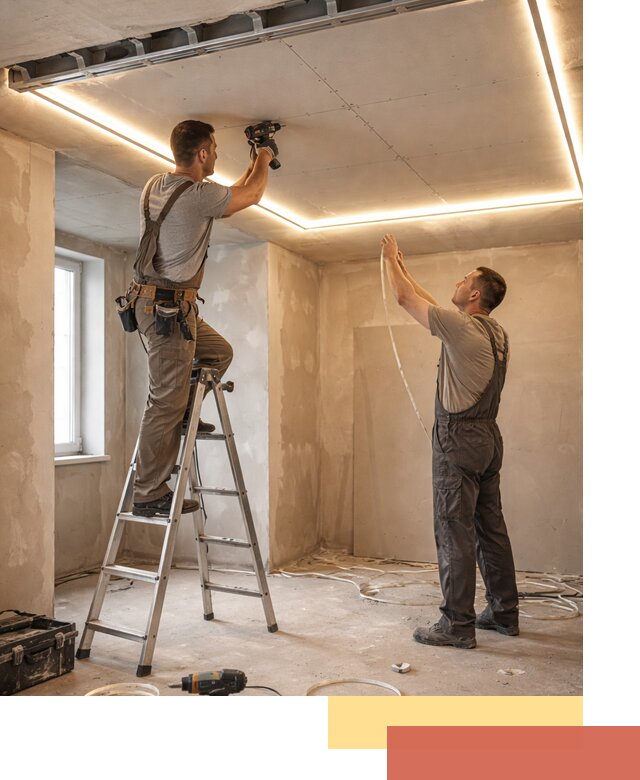 Потолок из гипсокартона с подсветкой в Дубне