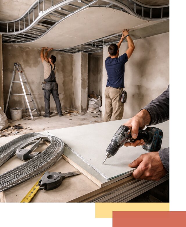 Криволинейный потолок из гипсокартона в Дубне — монтаж и отделка