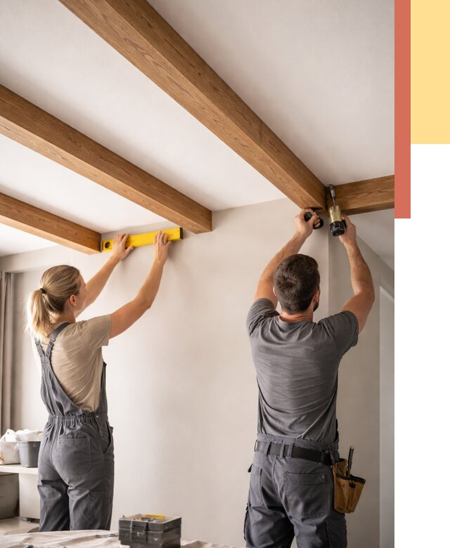 Монтаж декоративных балок на потолок в Дубне от 4288 руб. — ОТДЕЛОЧНИК-Дбн