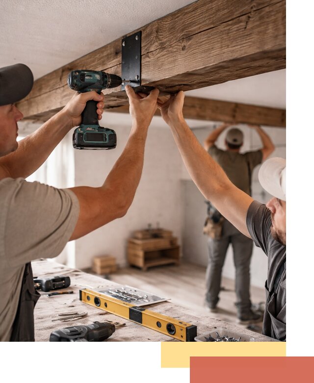 Монтаж декоративных потолочных балок в Дубне